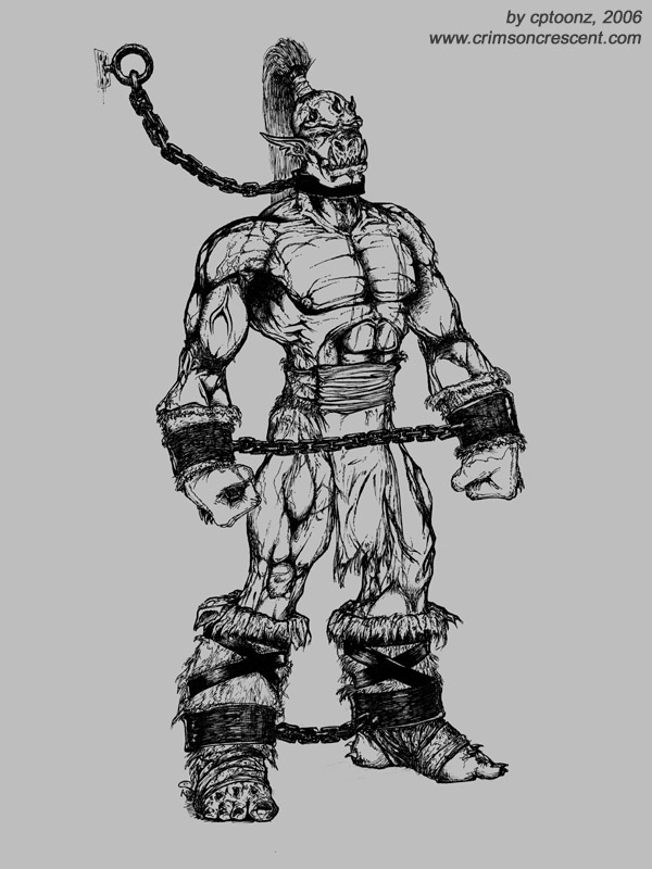  Finished, inked, drawing of a chained, orc prisoner. 
