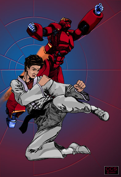 A karate guy and a cool mech-robot dude!